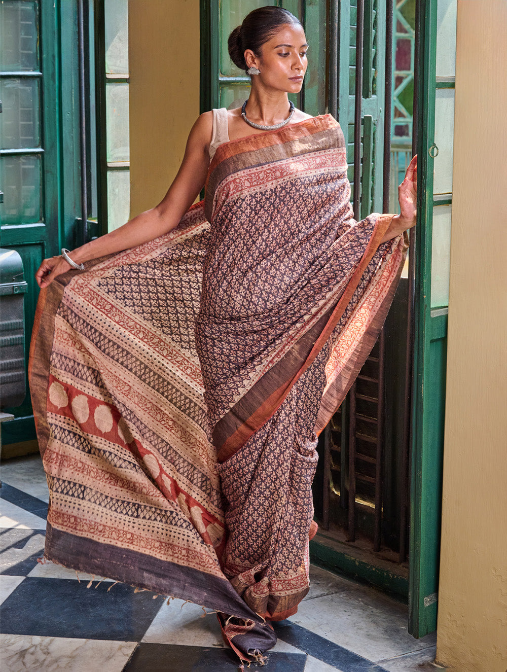 Exclusive Bagru Statements: Hand Block Printed Tussore Silk Saree - Virasati