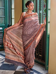 Exclusive Bagru Statements: Hand Block Printed Tussore Silk Saree - Virasati