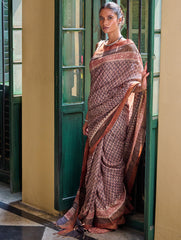 Exclusive Bagru Statements: Hand Block Printed Tussore Silk Saree - Virasati