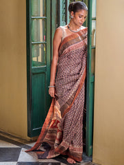 Exclusive Bagru Statements: Hand Block Printed Tussore Silk Saree - Virasati