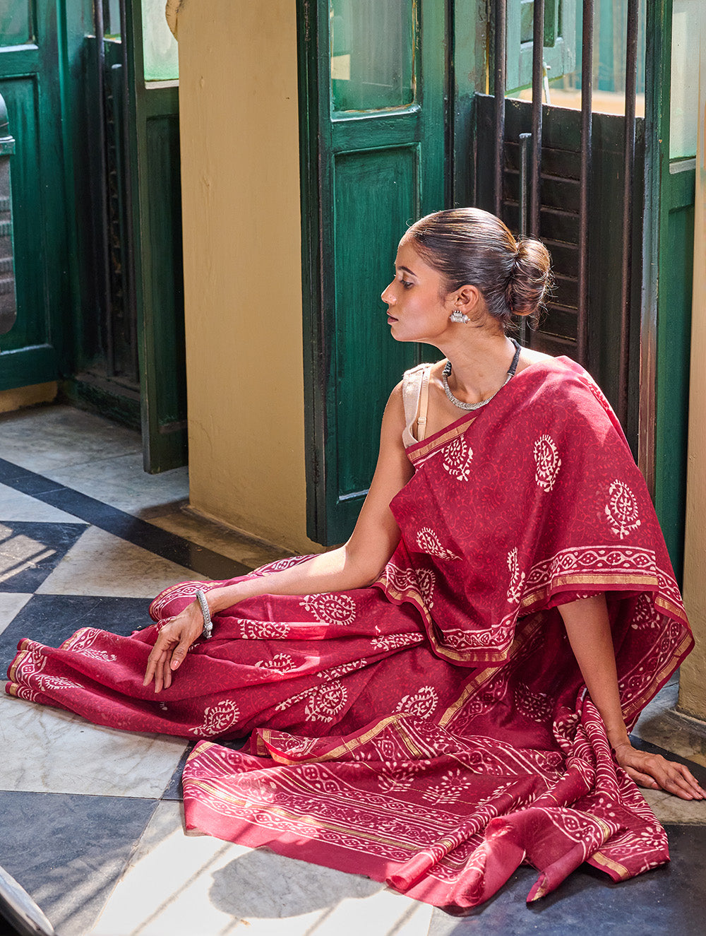 Bagru Statements: Hand Block Printed Chanderi Saree - Red Kairi