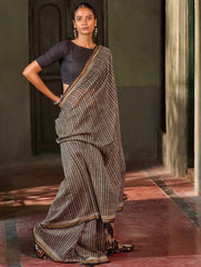 Bagru Statements: Hand Block Printed Chanderi Saree - Kaari Vines