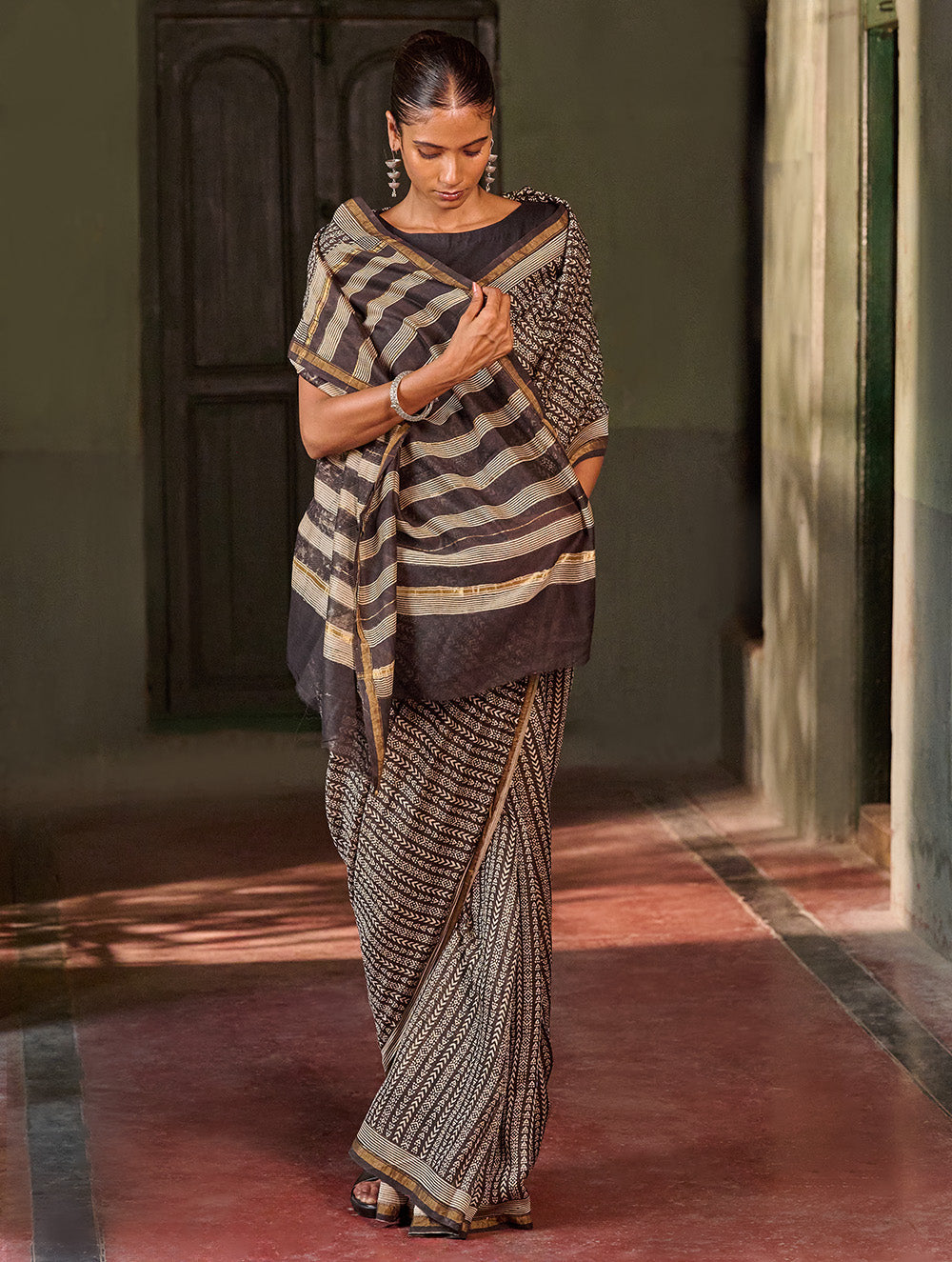 Bagru Statements: Hand Block Printed Chanderi Saree - Kaari Vines