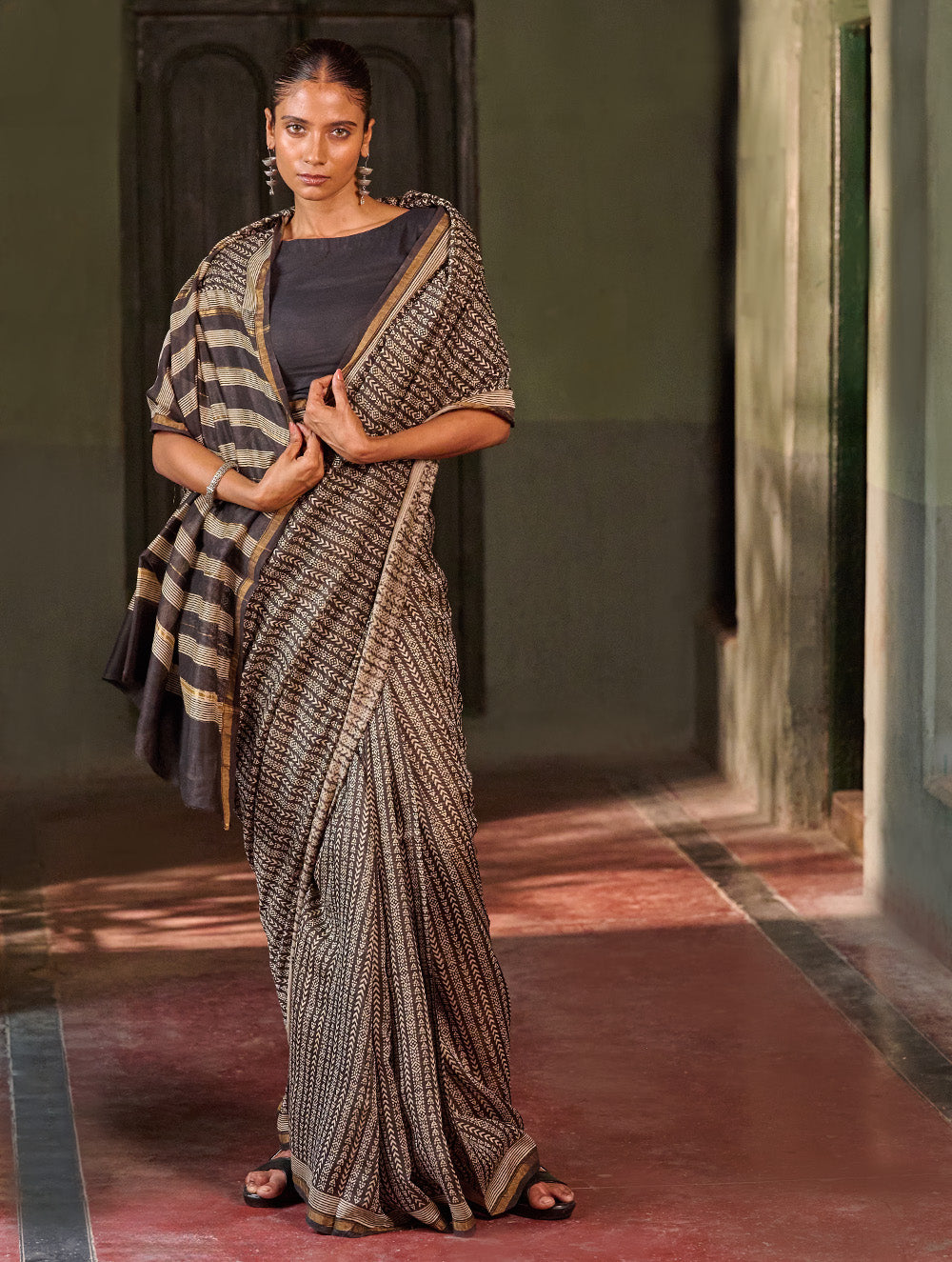 Bagru Statements: Hand Block Printed Chanderi Saree - Kaari Vines
