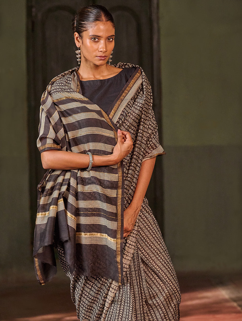 Bagru Statements: Hand Block Printed Chanderi Saree - Kaari Vines