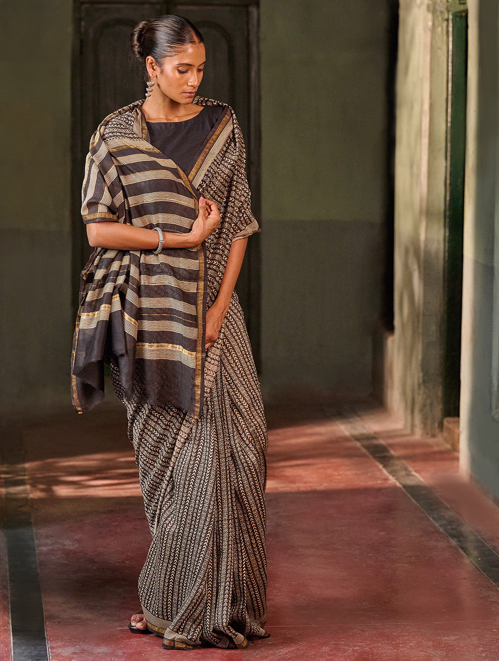 Bagru Statements: Hand Block Printed Chanderi Saree - Kaari Vines