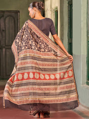 Bagru Statements: Hand Block Printed Chanderi Saree - Beige Bagh