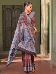 Ajrakh Elegance.Exclusive Hand Block Printed Chanderi  Saree - Neel Kairav