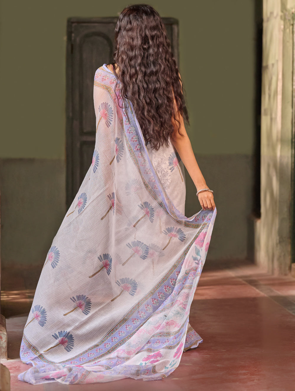Sanganer Summers. Hand Block Printed Kota Doria Saree - Dandelions