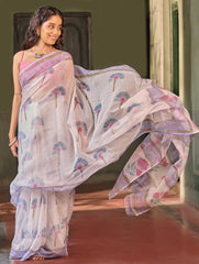 Sanganer Summers. Hand Block Printed Kota Doria Saree - Dandelions