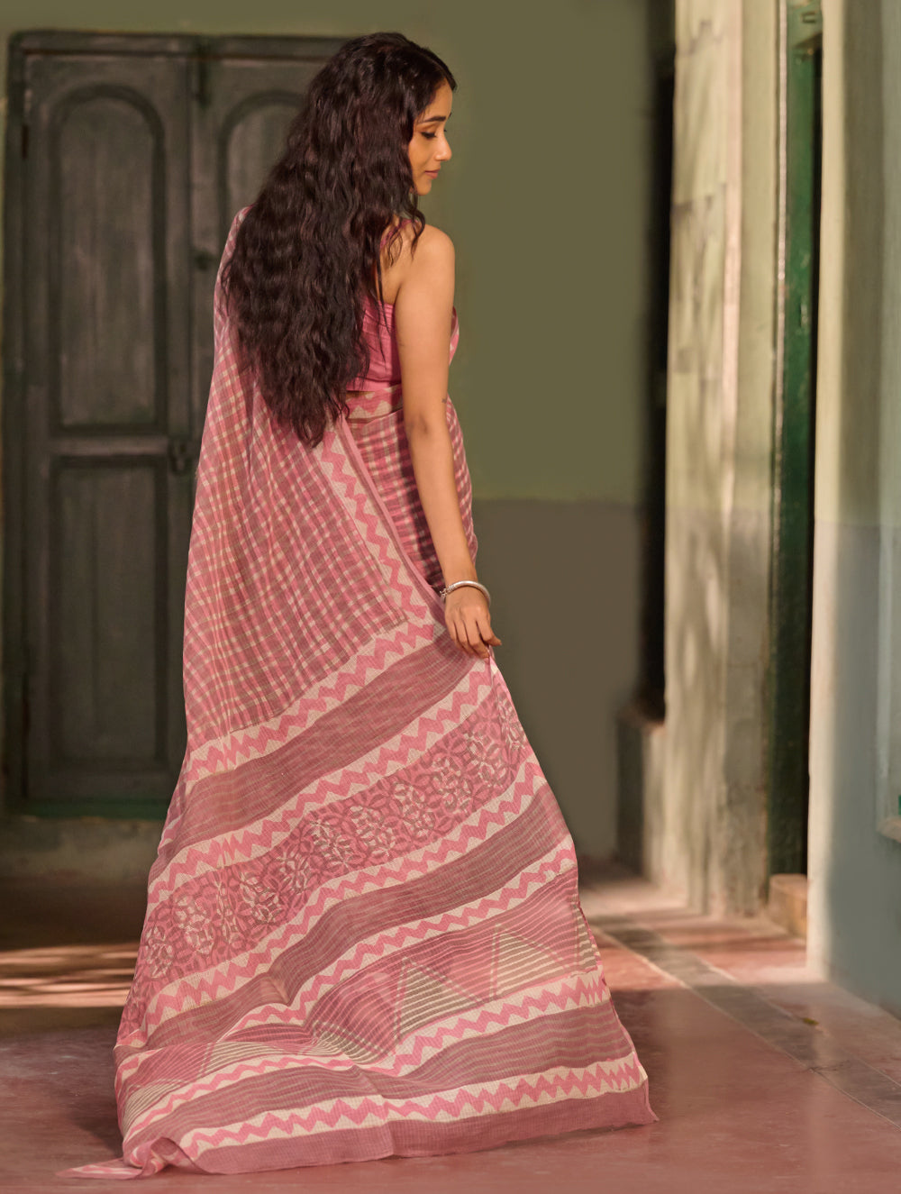 Dabu Vibes. Hand Block Printed Kota Doria Saree - Rosette