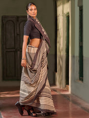 Bagru Statements: Hand Block Printed Mul Cotton Saree - Striped Elegance
