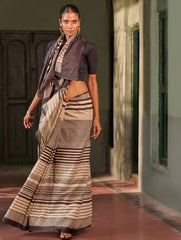 Bagru Statements: Hand Block Printed Mul Cotton Saree - Striped Elegance