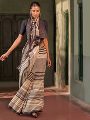 Bagru Statements: Hand Block Printed Mul Cotton Saree - Striped Elegance