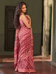 Dabu Vibes. Hand Block Printed Chanderi Saree - Gulabari