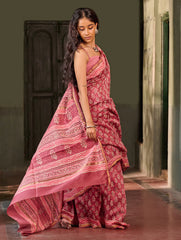Dabu Vibes. Hand Block Printed Chanderi Saree - Gulabari