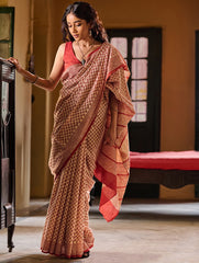 Bagru Statements: Hand Block Printed Mul Cotton Saree - Phool Patti