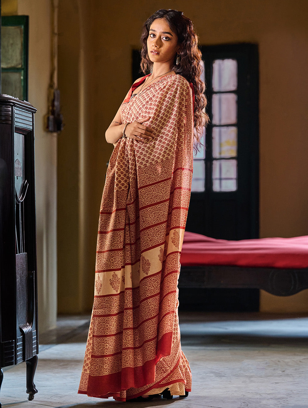 Bagru Statements: Hand Block Printed Mul Cotton Saree - Phool Patti