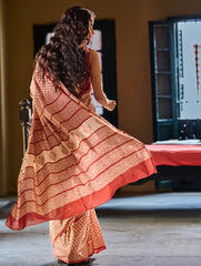 Bagru Statements: Hand Block Printed Mul Cotton Saree - Phool Patti