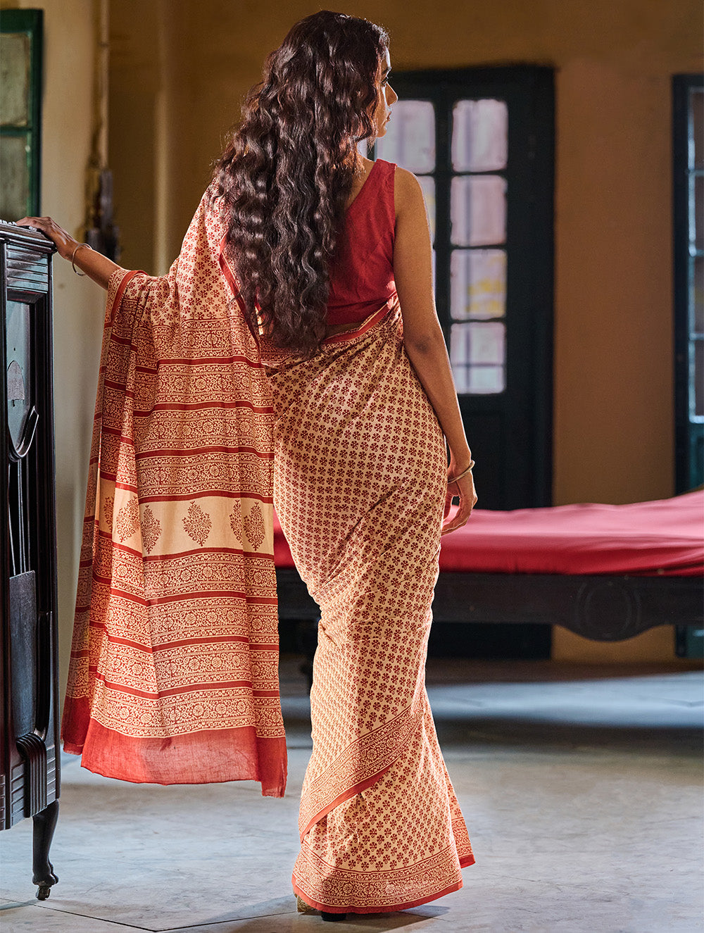 Bagru Statements: Hand Block Printed Mul Cotton Saree - Phool Patti