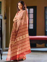Bagru Statements: Hand Block Printed Mul Cotton Saree - Phool Patti