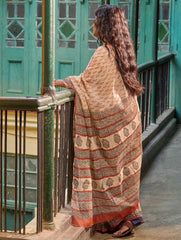 Bagru Statements: Hand Block Printed Kota Doria Saree - Sandalwood Grove