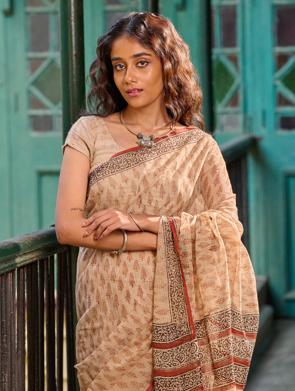 Bagru Statements: Hand Block Printed Kota Doria Saree - Sandalwood Grove