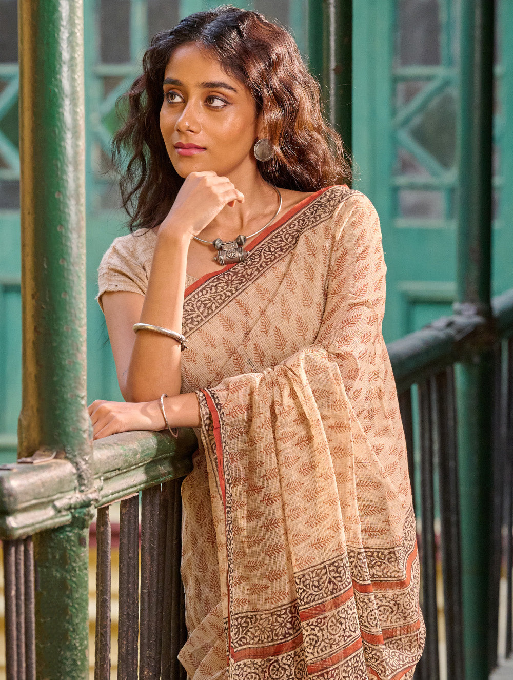Bagru Statements: Hand Block Printed Kota Doria Saree - Sandalwood Grove
