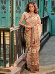 Bagru Statements: Hand Block Printed Kota Doria Saree - Sandalwood Grove