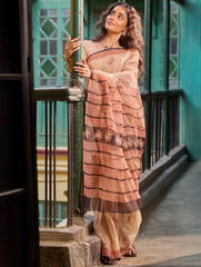 Bagru Statements: Hand Block Printed Kota Doria Saree - Desert Flora
