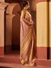 Exclusive Elegance. Hand Block Printed Tussore Silk Saree - French Rose