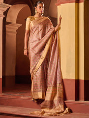 Exclusive Elegance. Hand Block Printed Tussore Silk Saree - French Rose