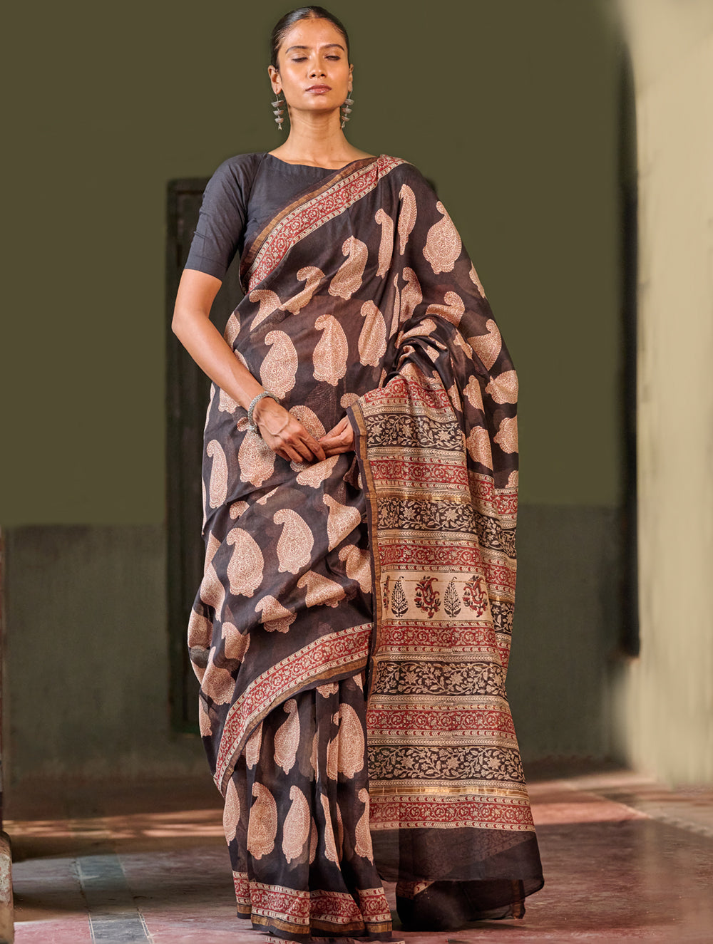 Bagru Statements: Hand Block Printed Chanderi Saree - Shah Gul