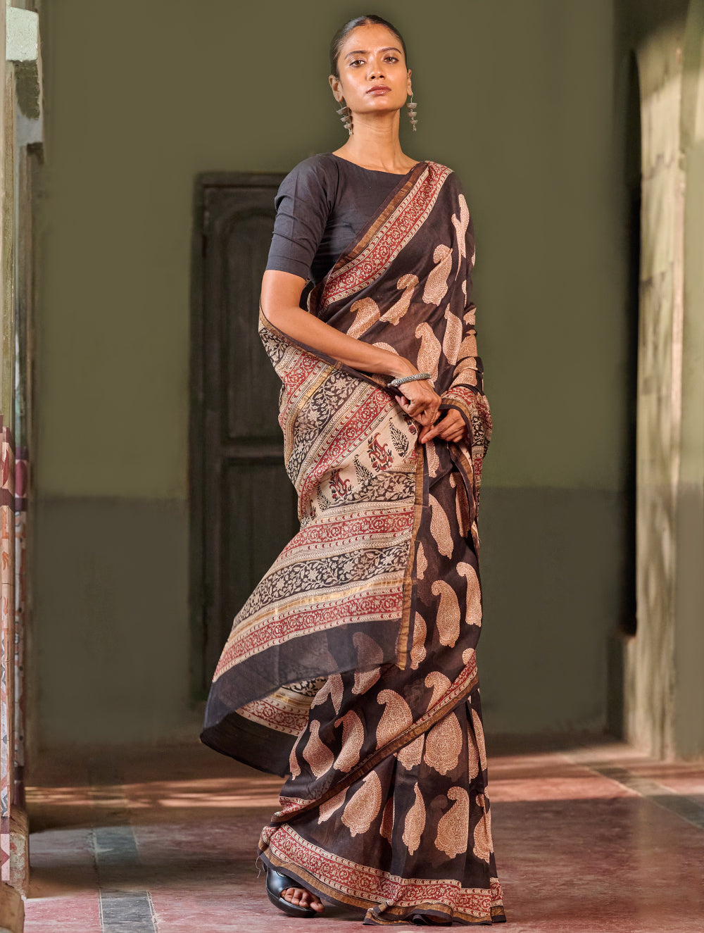 Bagru Statements: Hand Block Printed Chanderi Saree - Shah Gul
