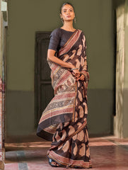 Bagru Statements: Hand Block Printed Chanderi Saree - Shah Gul