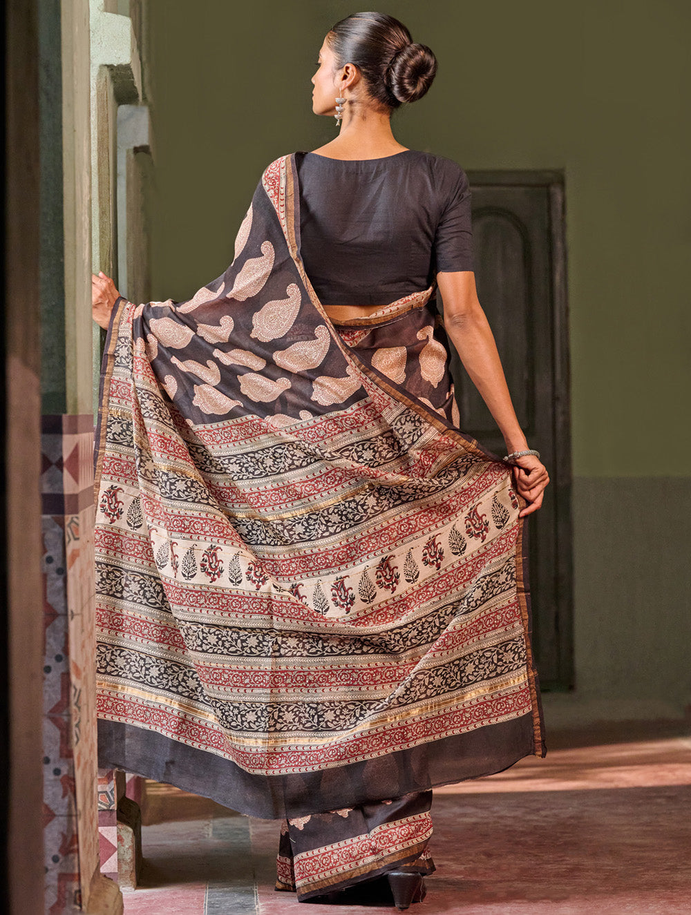 Bagru Statements: Hand Block Printed Chanderi Saree - Shah Gul