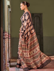 Bagru Statements: Hand Block Printed Chanderi Saree - Shah Gul