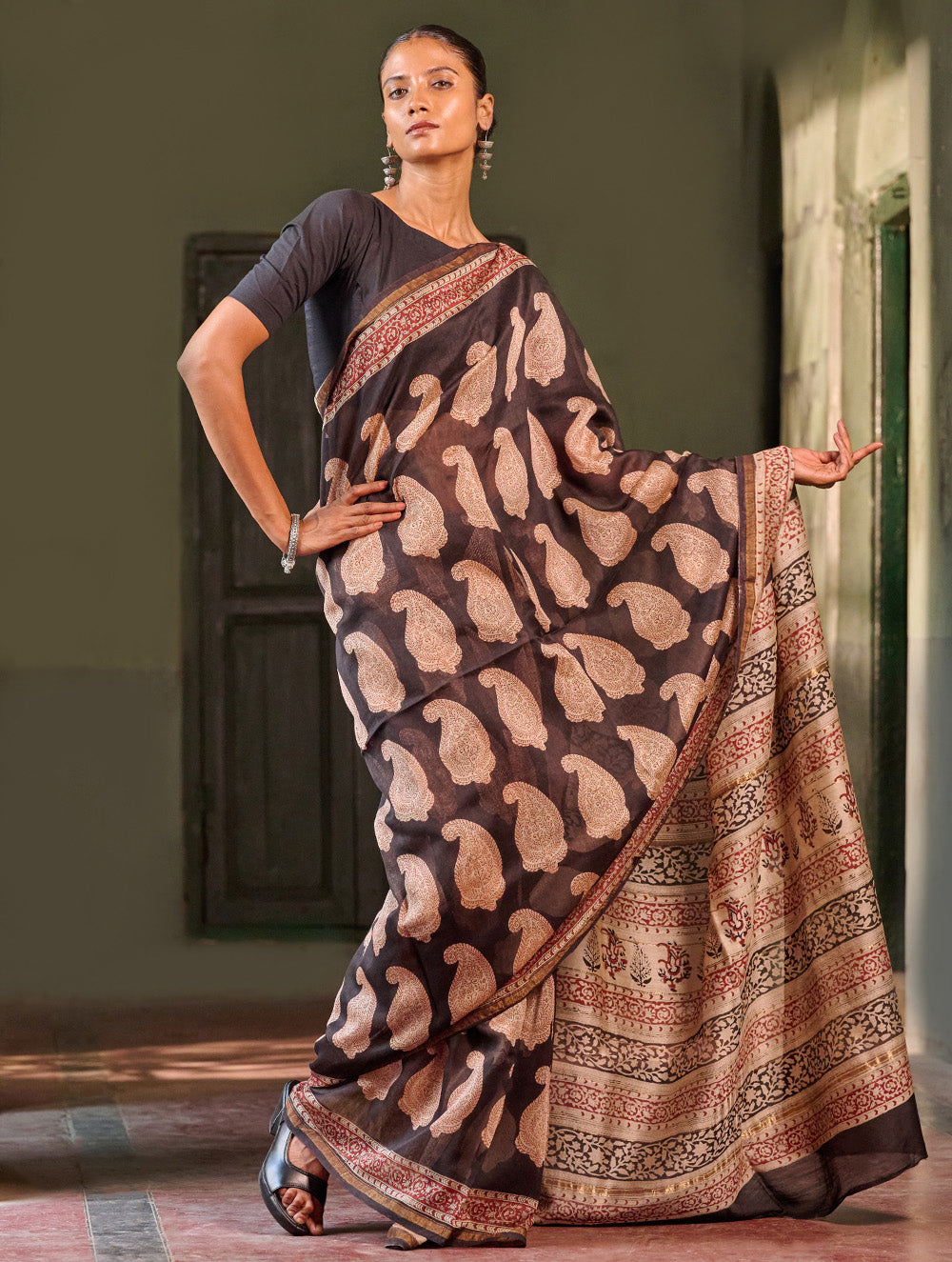 Bagru Statements: Hand Block Printed Chanderi Saree - Shah Gul