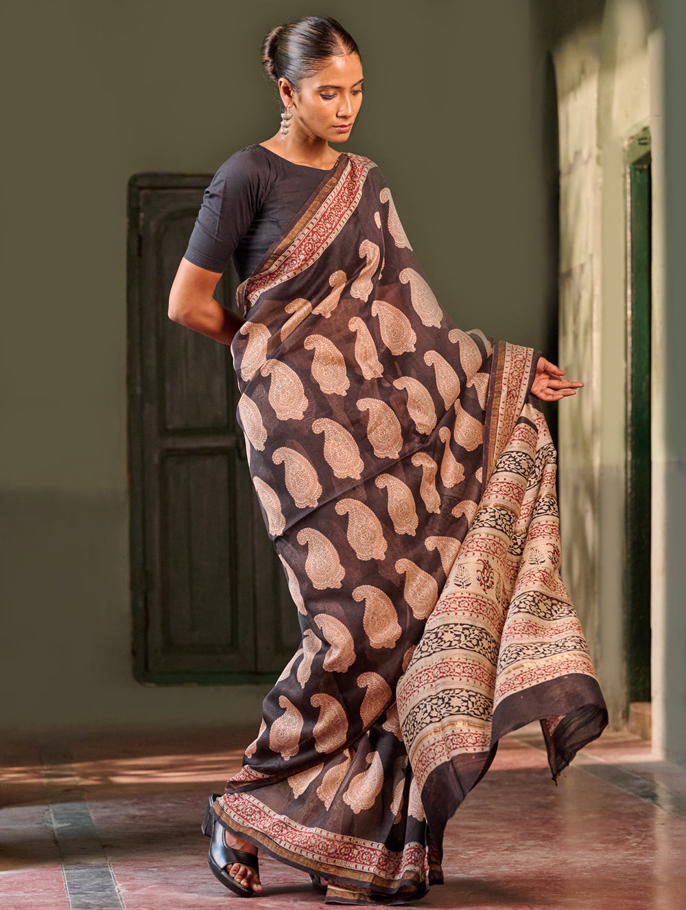 Bagru Statements: Hand Block Printed Chanderi Saree - Shah Gul