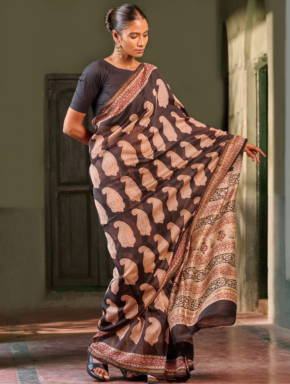 Bagru Statements: Hand Block Printed Chanderi Saree - Shah Gul