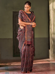 Ajrakh Elegance.Exclusive Hand Block Printed Chanderi  Saree - Raat Rani