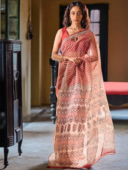 Bagru Statements: Hand Block Printed Kota Doria Saree -Ornate Drops
