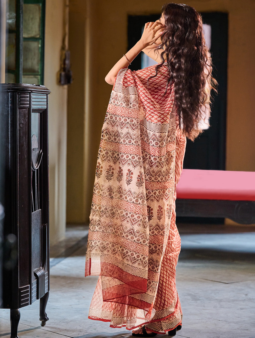 Bagru Statements: Hand Block Printed Kota Doria Saree -Ornate Drops