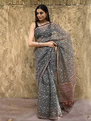 Bagru Statements : Hand Block Printed Kota Doria Saree - Vanshika