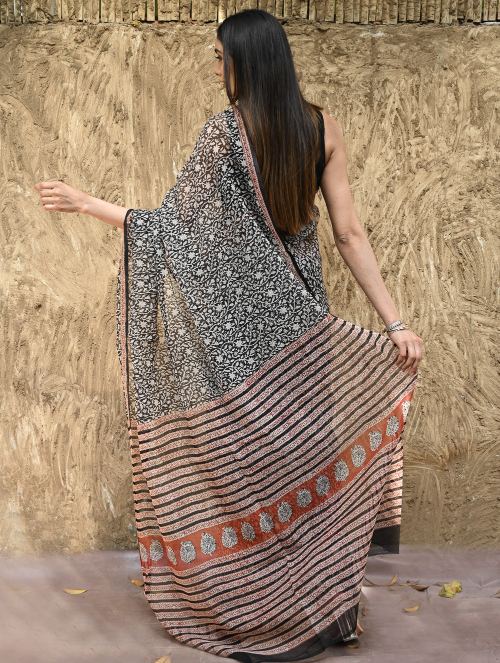 Bagru Statements : Hand Block Printed Kota Doria Saree - Vanshika