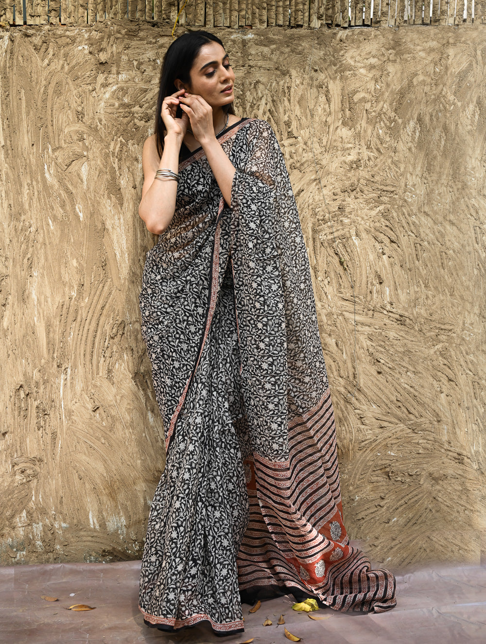 Bagru Statements : Hand Block Printed Kota Doria Saree - Vanshika