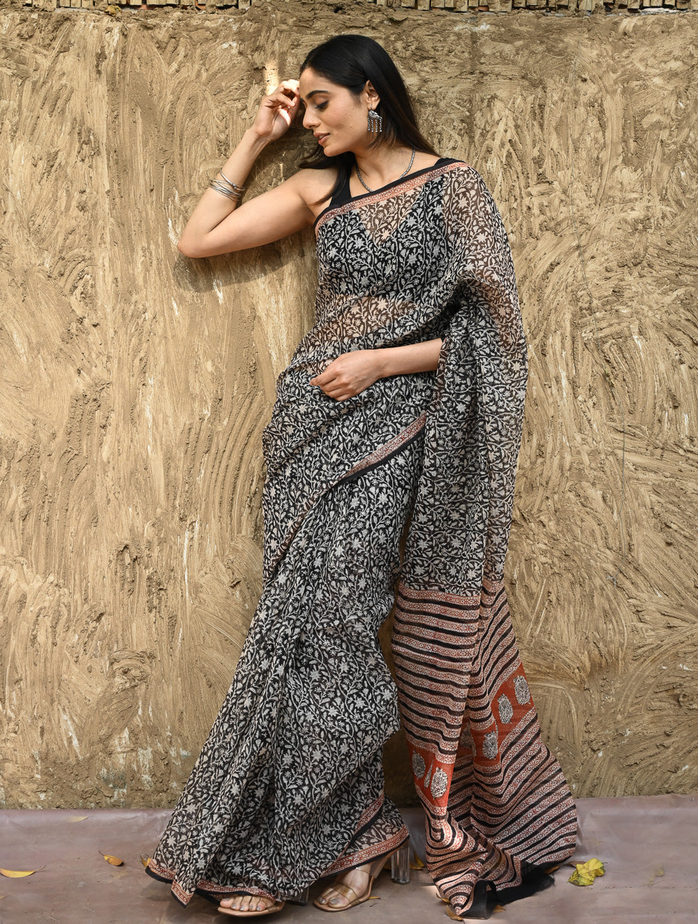 Bagru Statements : Hand Block Printed Kota Doria Saree - Vanshika