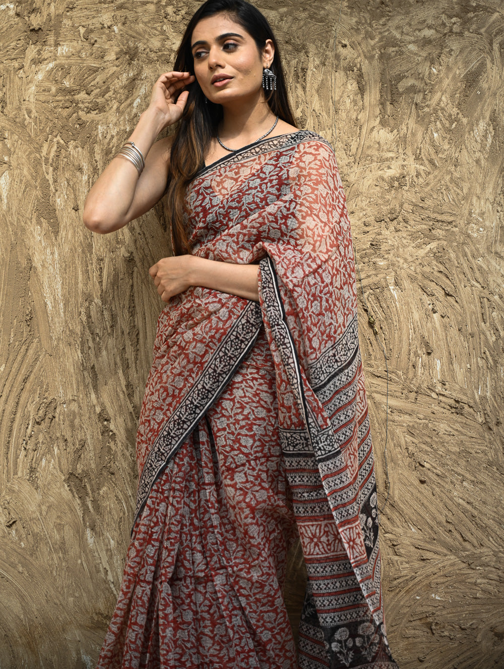 Bagru Statements : Hand Block Printed Kota Doria Saree - Kusum Rekha