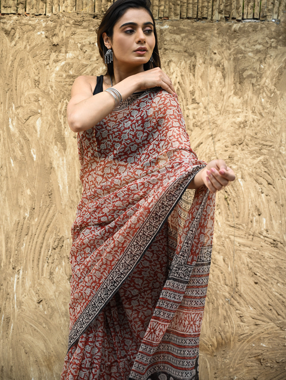 Bagru Statements : Hand Block Printed Kota Doria Saree - Kusum Rekha