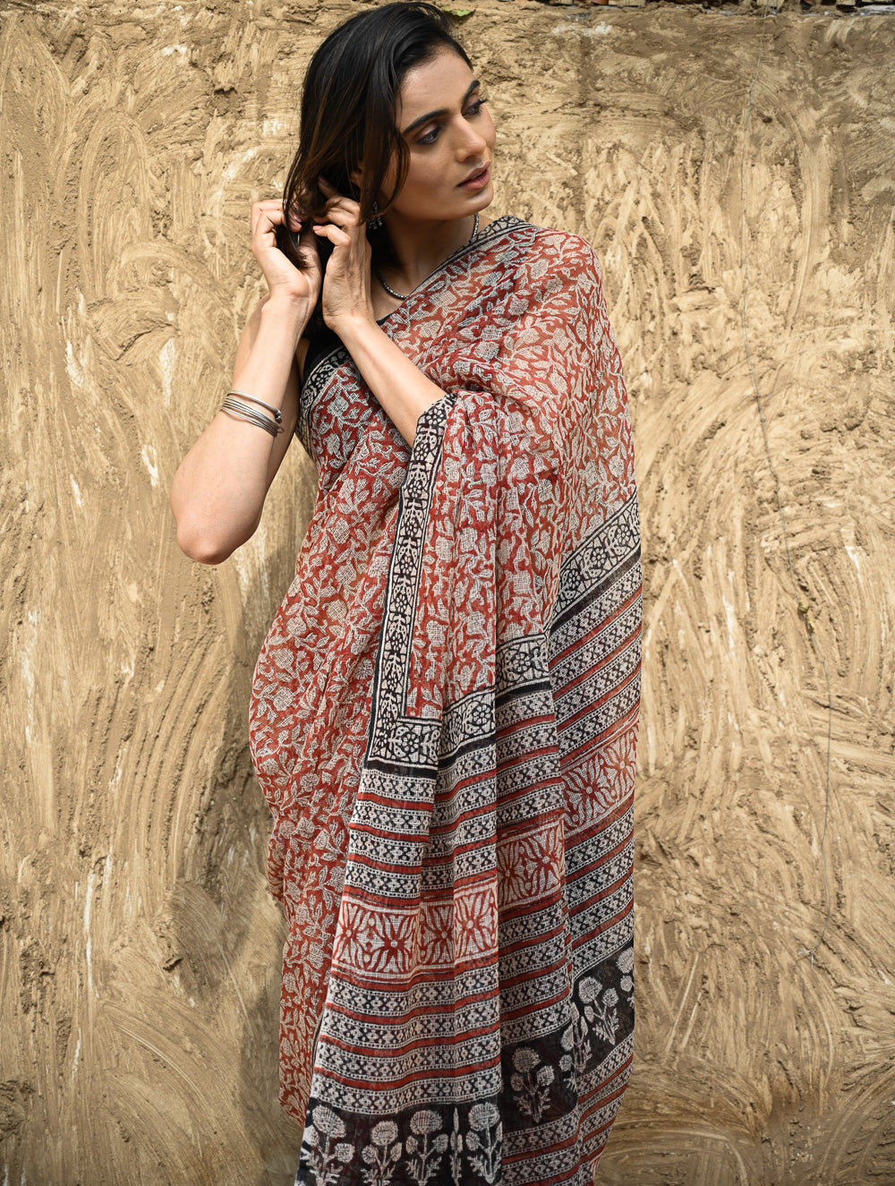 Bagru Statements : Hand Block Printed Kota Doria Saree - Kusum Rekha